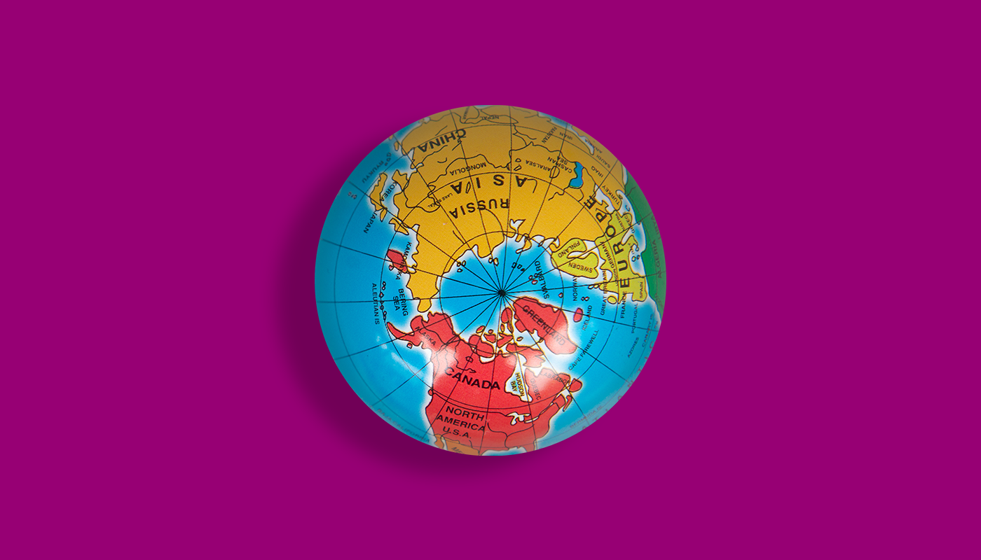 Looking down on a world globe