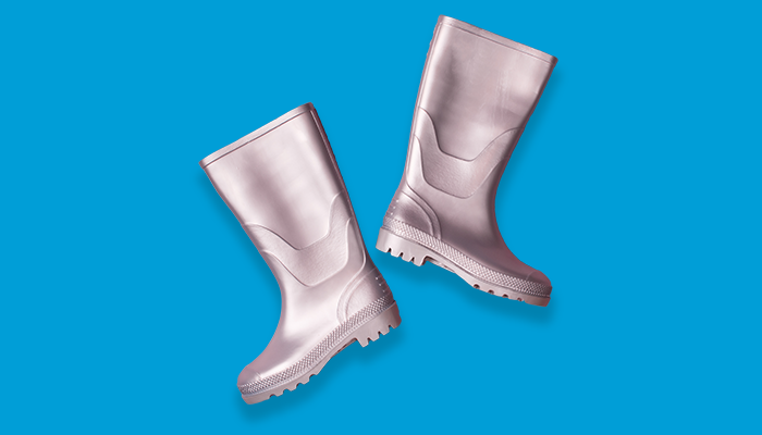Shiny silver new wellies
