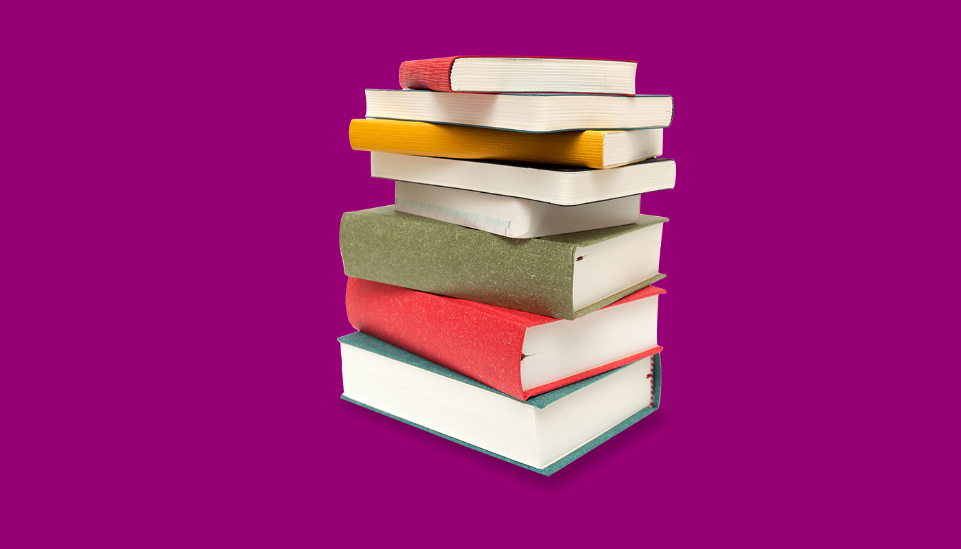 Stack of research books