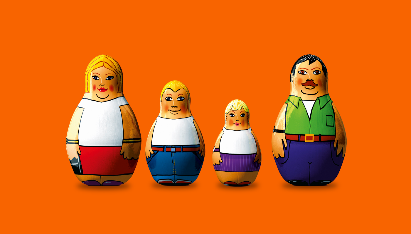Family of dolls dressed differently